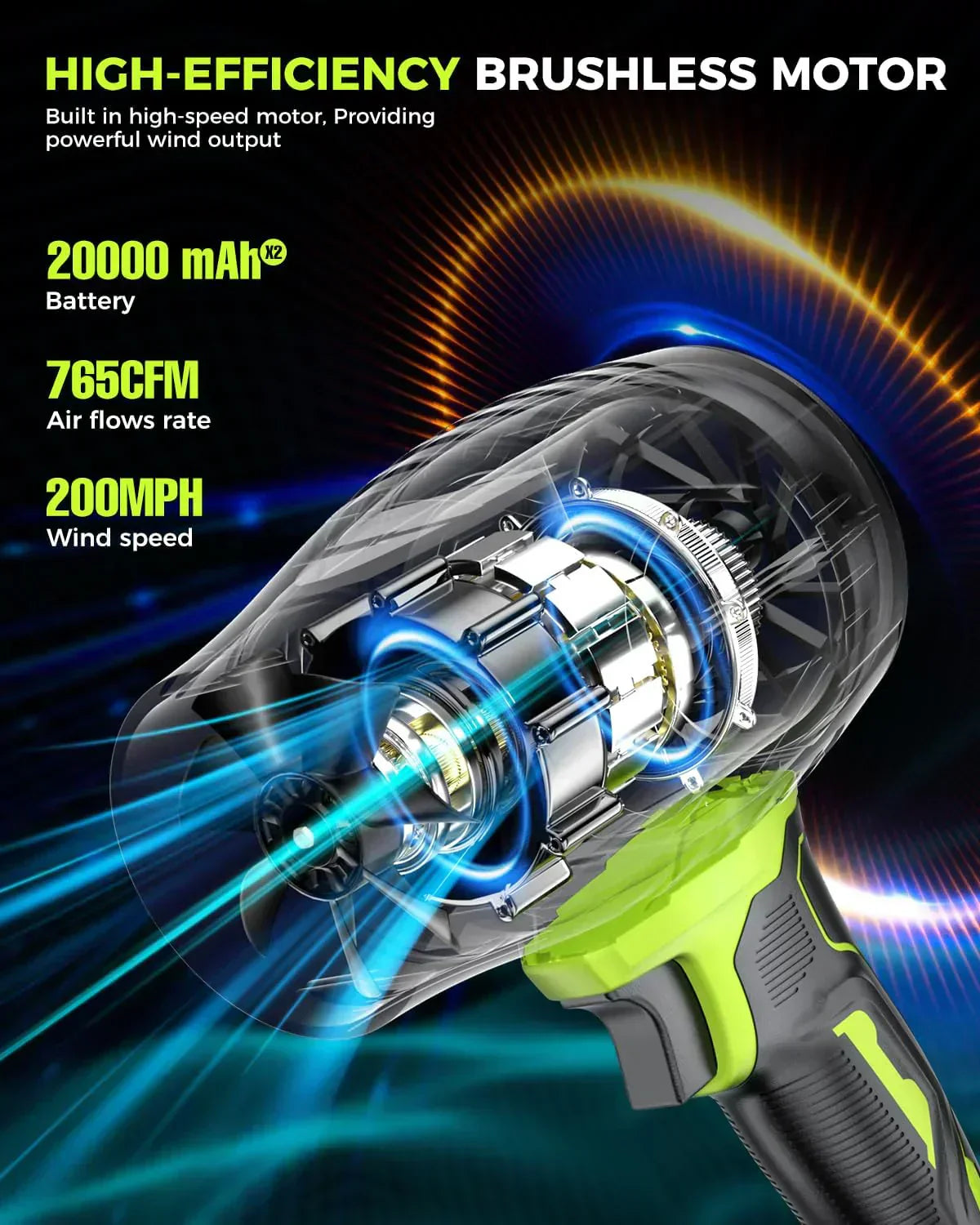 Leaf Blower Cordless with Battery and Charger Extended Nozzle Lightweight Handheld Design wourant