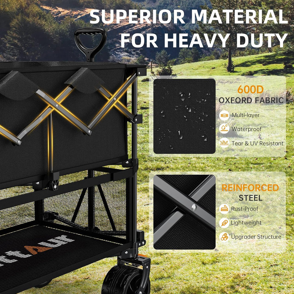 Foldable 50''L Extra Long Double Decker Wagon for Sport 400L Collapsible Heavy Duty Wagon Cart wourant