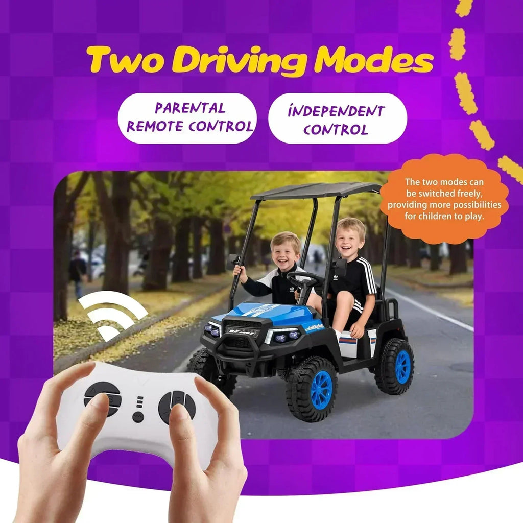 24V 7AH Children's Golf Cart with Remote Control Removable Awning 4-Wheel Spring Suspension wourant