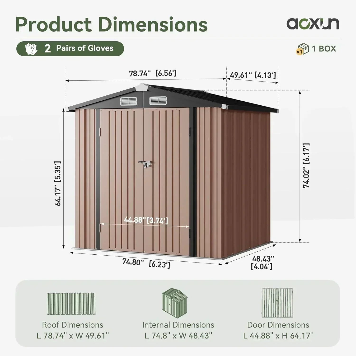Aoxun 6.2x4 FT Shed Outdoor Storage Shed Metal Garden Shed Sloping Roof Tool Shed Bike Shed wourant