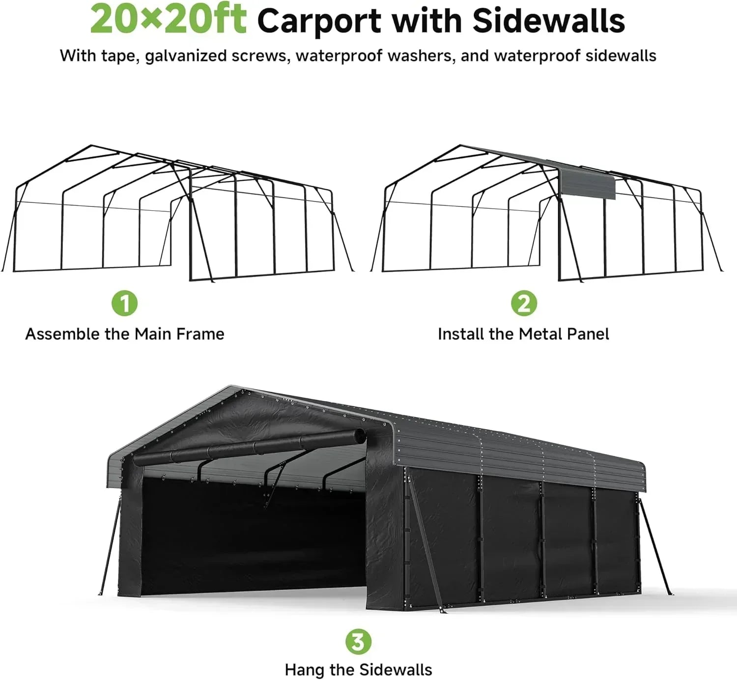 10'x15' Heavy Duty Metal Carport Outdoor Garage Car Shelter Shade with Heavier Frame wourant