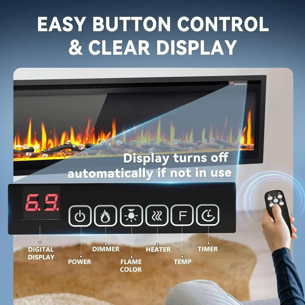 EUHOMY 50 Inch Electric Fireplace Wall Recessed Adjustable Flame Color Fireplace Heater wourant