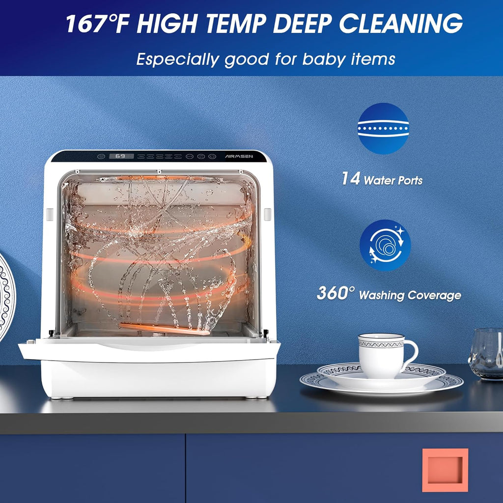 AIRMSEN portable tabletop dishwasher 5 washing programs mini dishwasher wourant
