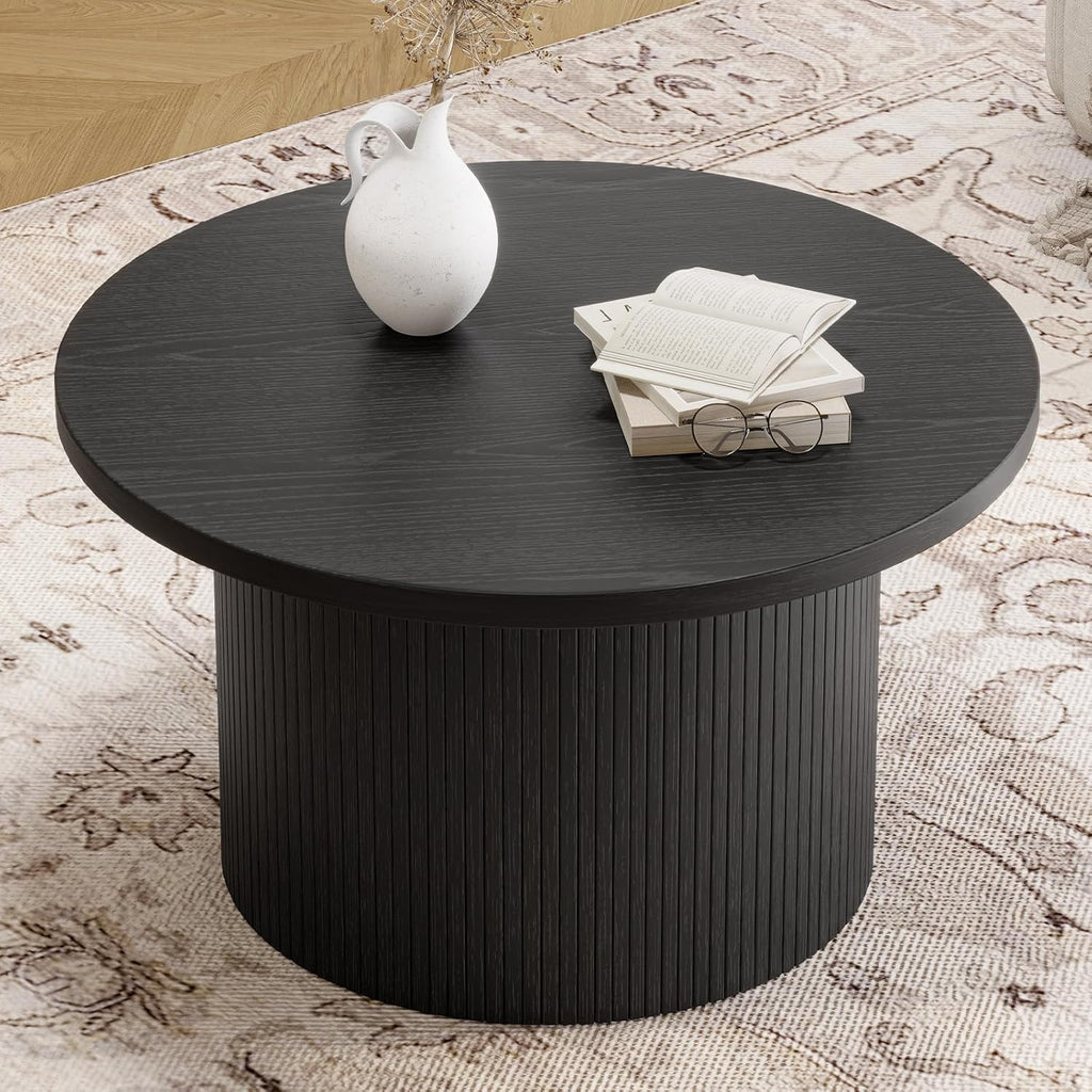 31.5 inch round coffee table living room roll-up coffee table mid-century modern wood coffee table wourant