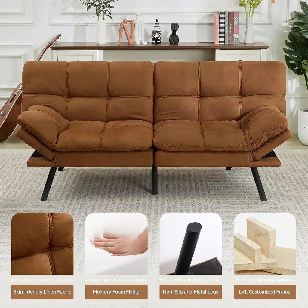 Brown loveseat convertible sofa memory foam futon sofa bed modern sleeper sofa wourant