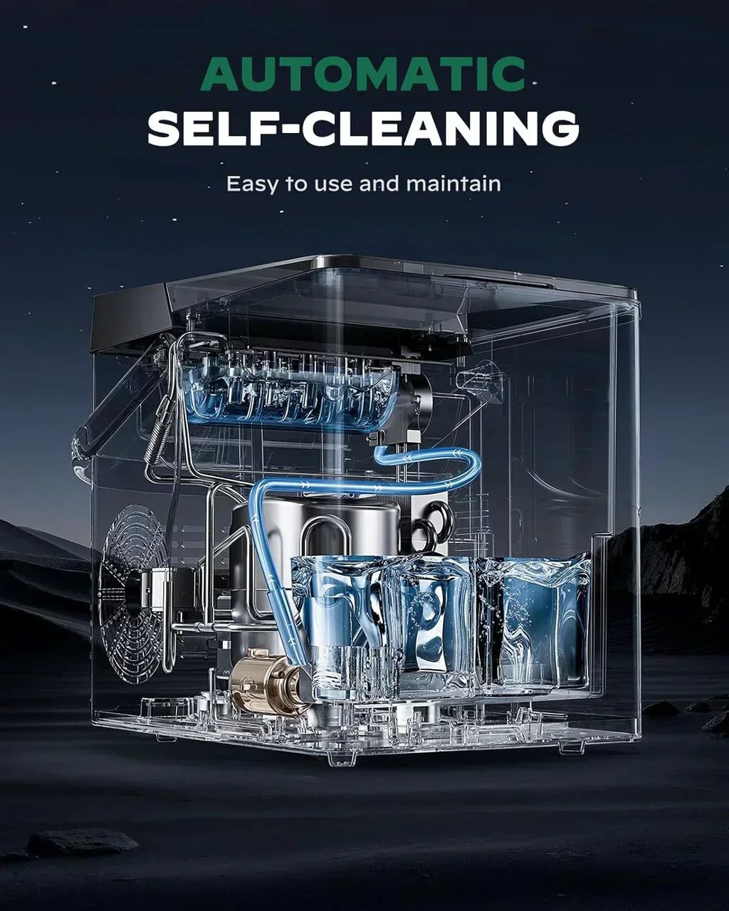 Silonn Countertop Ice Maker Expanding Ice Basket 9 Cubes Ice Basket Self-Cleaning Ice Maker wourant