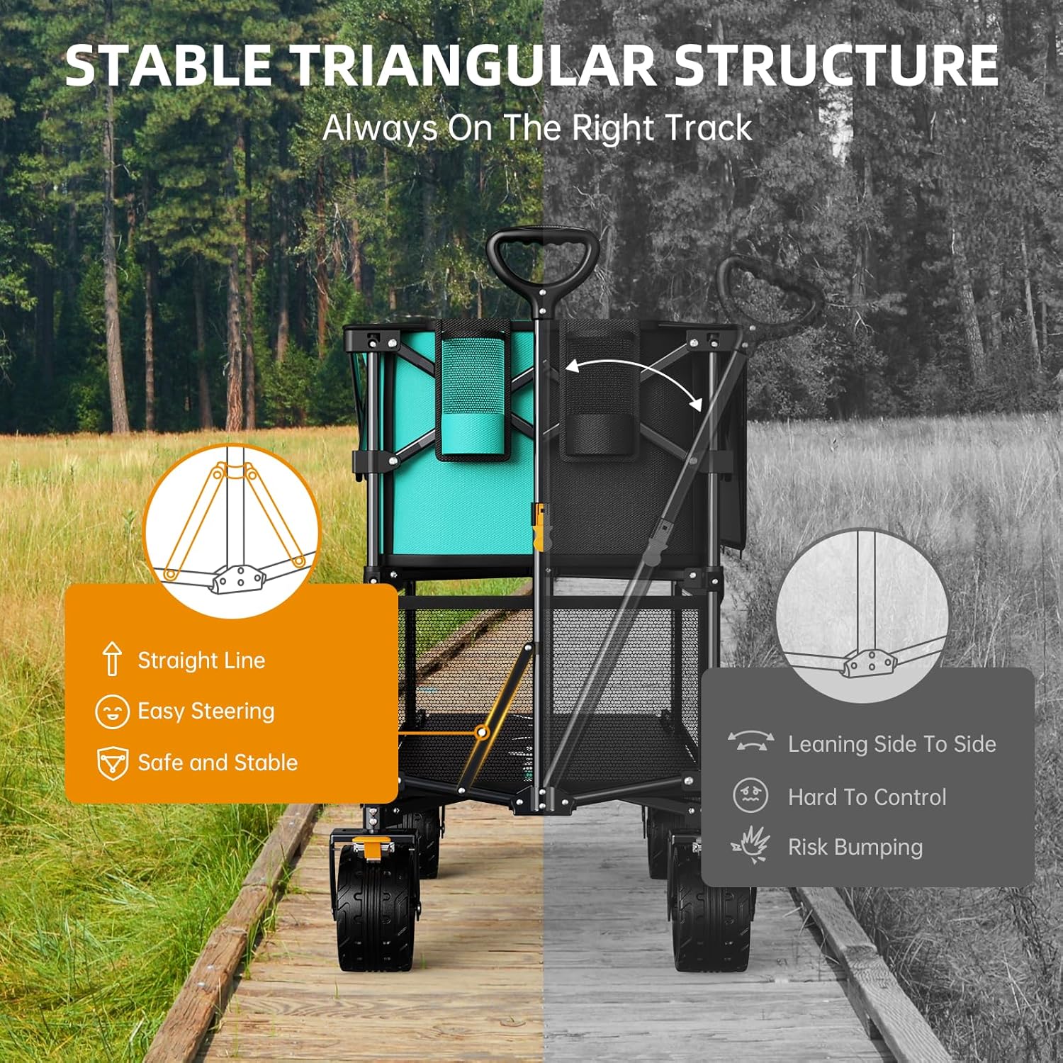 Foldable 50''L Extra Long Double Decker Wagon for Sport 400L Collapsible Heavy Duty Wagon Cart wourant