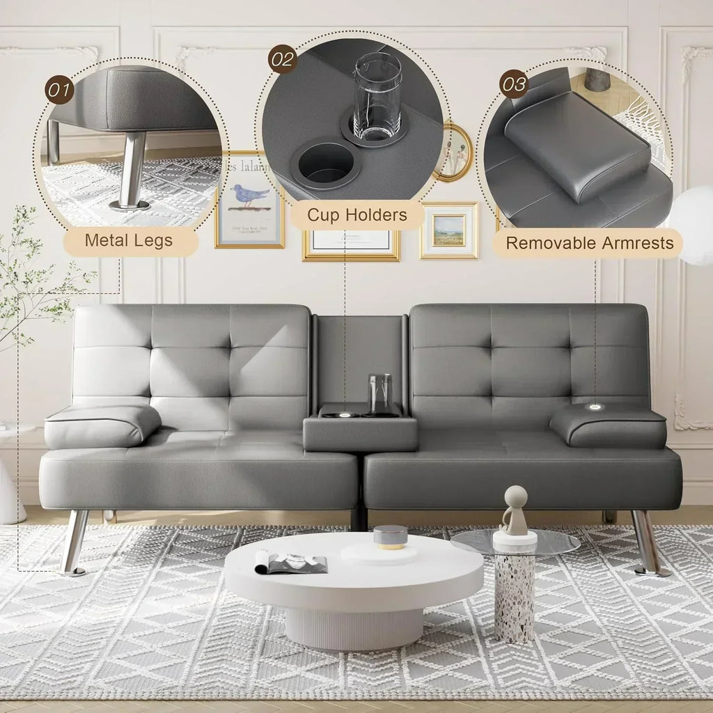 Shahoo Convertible Folding Futon Sofa Bed Sleeper Couch for Living Room Faux Leather wourant