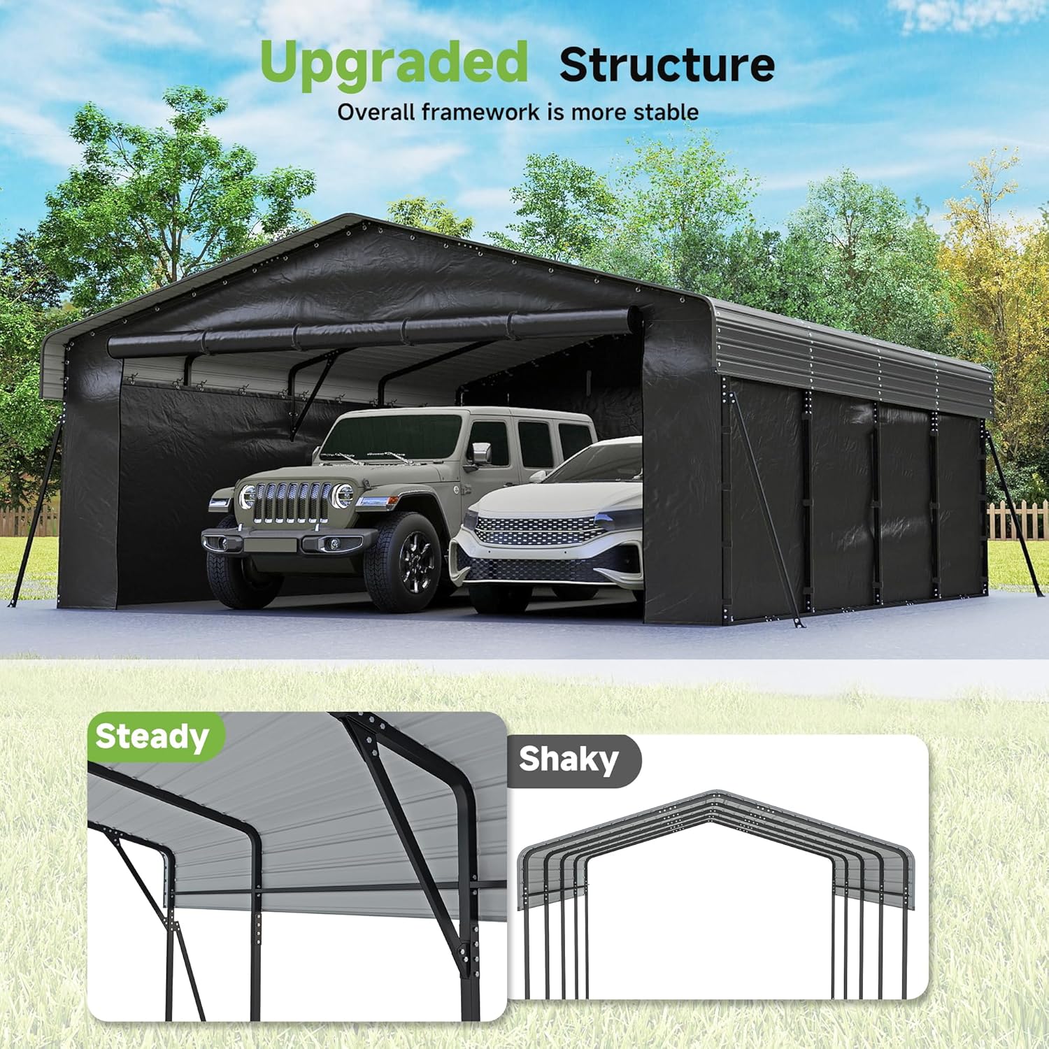 10'x15' Heavy Duty Metal Carport Outdoor Garage Car Shelter Shade with Heavier Frame wourant