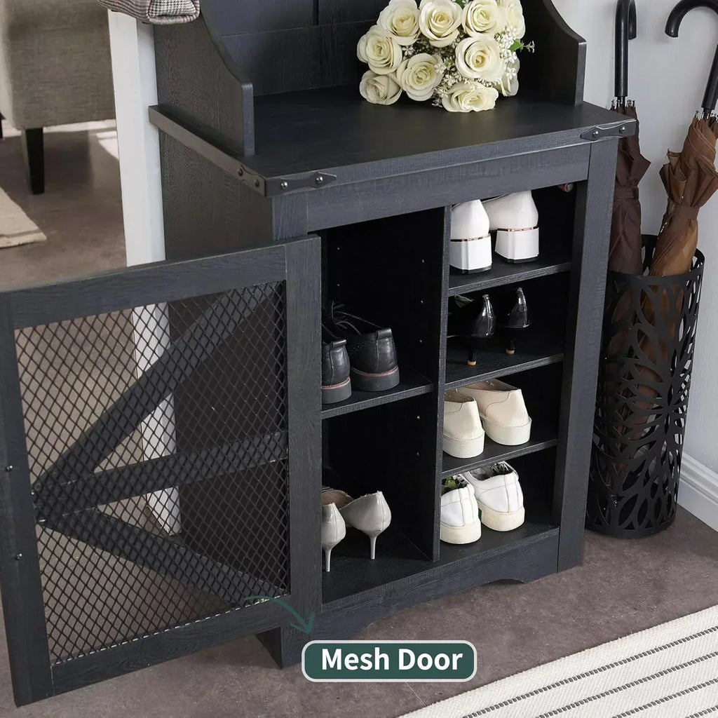 JXQTLINGMU 59-inch Farmhouse Foyer Tree Shoe Storage Entryway Bench Foyer Coat Rack Cabinet wourant