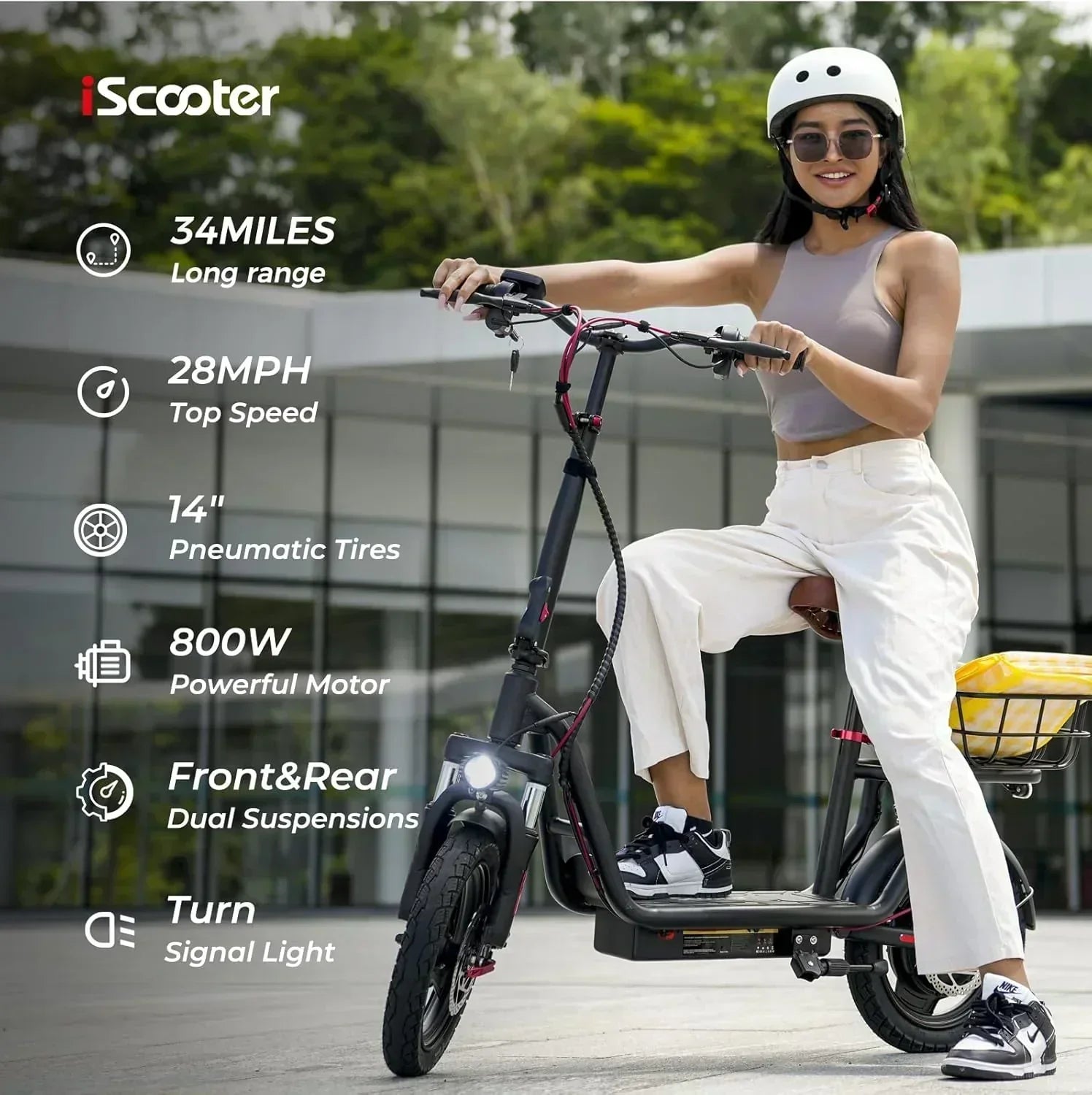 iScooter electric scooter with seat 28/19/15.6 mph top speed dual suspension scooter wourant