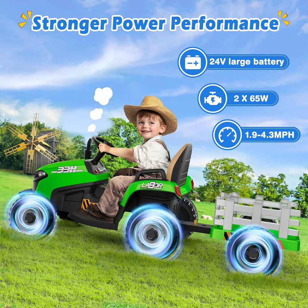 24V Ride On Tractor Tiltable Detachable Trailer 2x65W Motors EVA Tires Remote Control wourant
