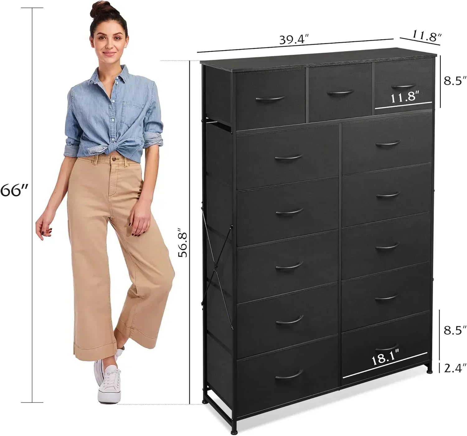 WLIVE Storage Organizer Unit with 13 Fabric Bins Storage Drawers Organizer with Steel Frame wourant