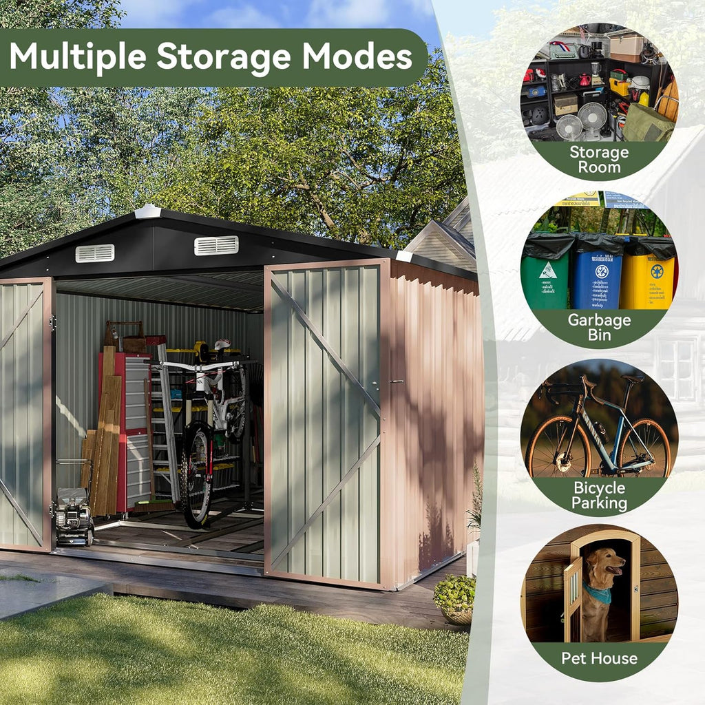 Aoxun 6.2x4 FT Shed Outdoor Storage Shed Metal Garden Shed Sloping Roof Tool Shed Bike Shed wourant