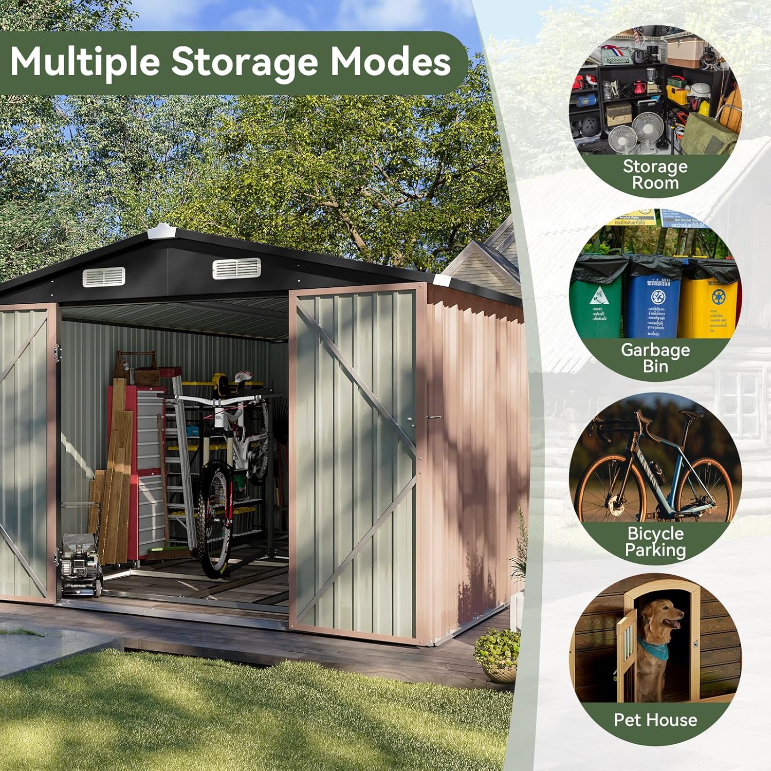 Aoxun 6.2x4 FT Shed Outdoor Storage Shed Metal Garden Shed Sloping Roof Tool Shed Bike Shed wourant