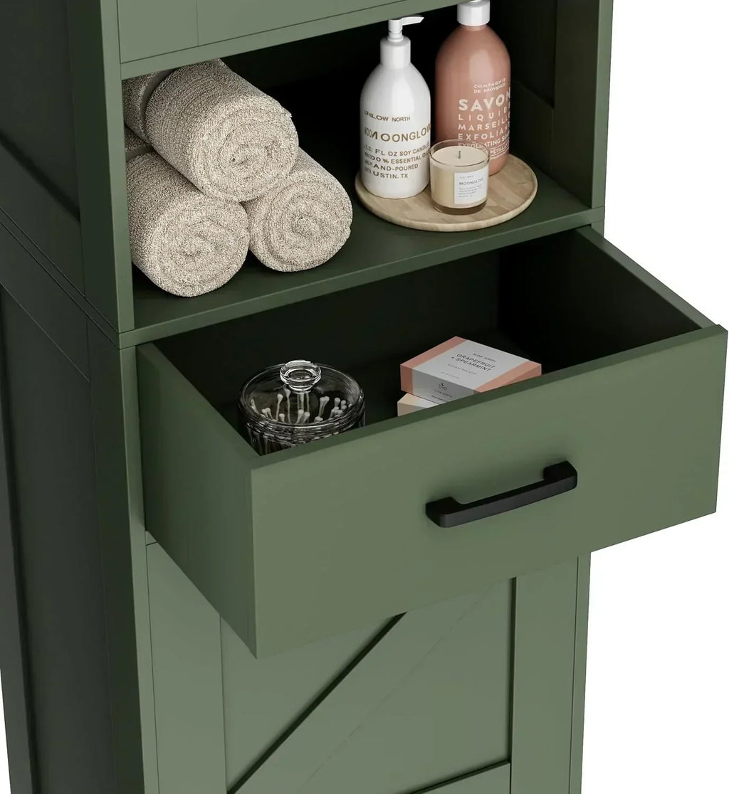 Homhedy 67" H Tall Bathroom Storage Cabinet with 2 Barn Doors and 1 Drawer Narrow Storage Unit wourant