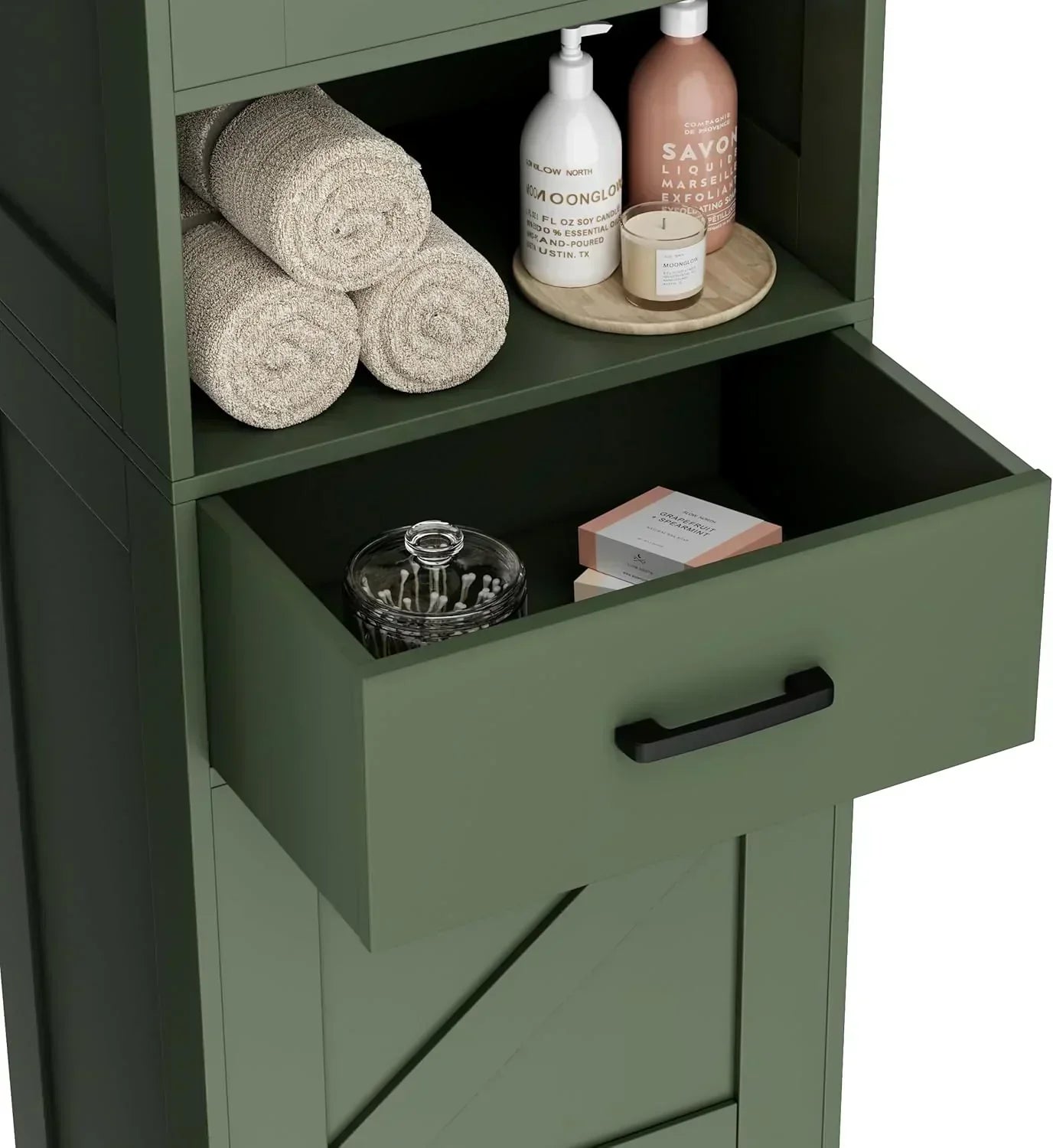 Homhedy 67" H Tall Bathroom Storage Cabinet with 2 Barn Doors and 1 Drawer Narrow Storage Unit wourant