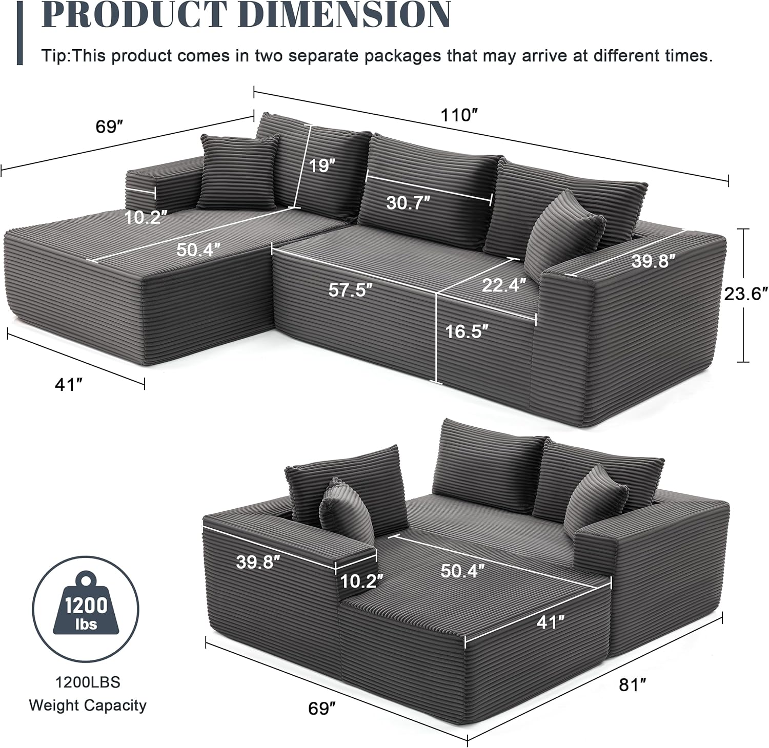 110-inch cloud sofa boneless sofa in the living room modular sofa with deep seats wourant