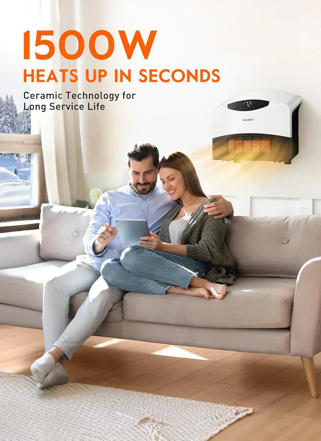 Wall mounted electric heater with WiFi and remote control floor standing heater 1500W wourant