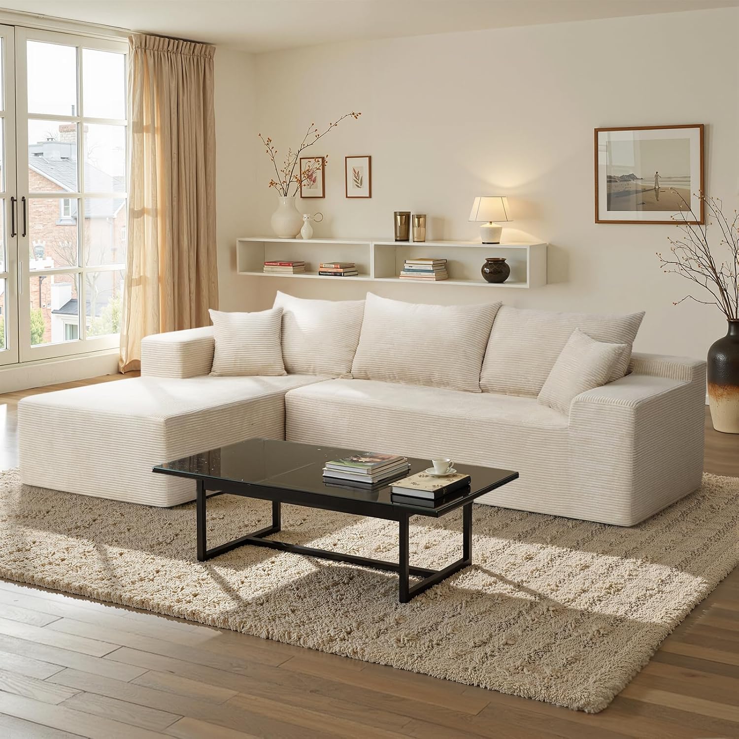 Cloud sofa with L-shaped lounge chair modern modular sofa with deep seats wourant