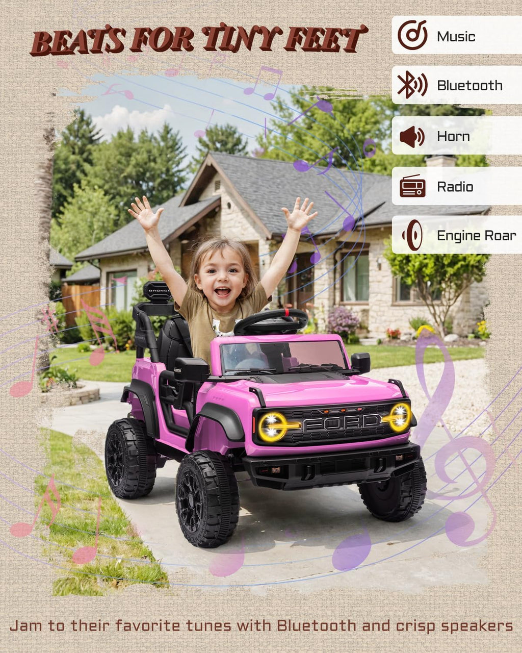 Kids Pink Ride-On Truck Battery Powered Electric Toy Car wourant