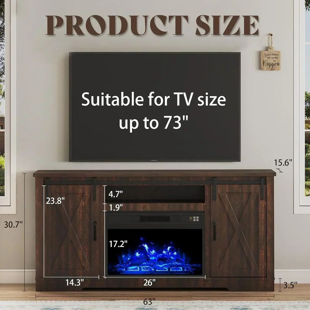 AMERLIFE Fireplace TV Stand with Sliding Barn Door  Farmhouse 63" Fireplace Entertainment Center wourant