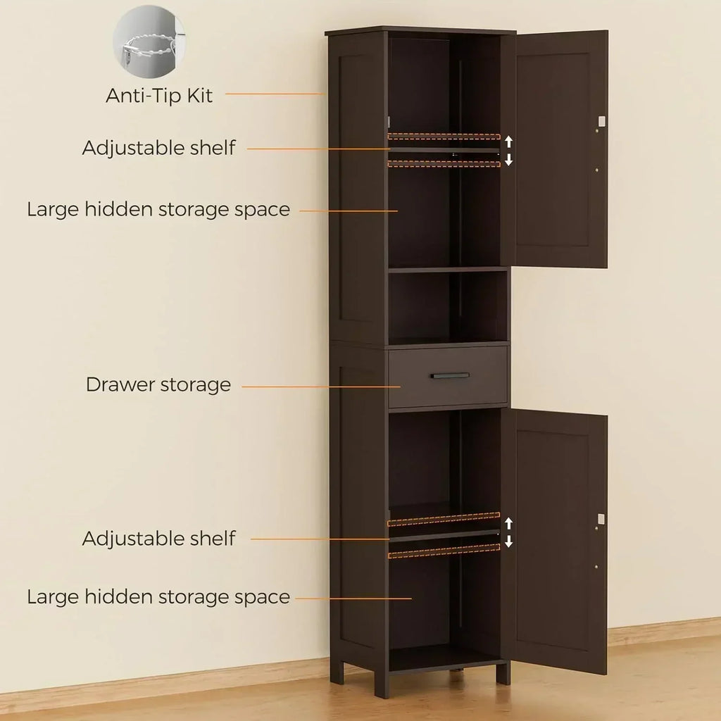 Homhedy 67" H Tall Bathroom Storage Cabinet with 2 Barn Doors and 1 Drawer Narrow Storage Unit wourant