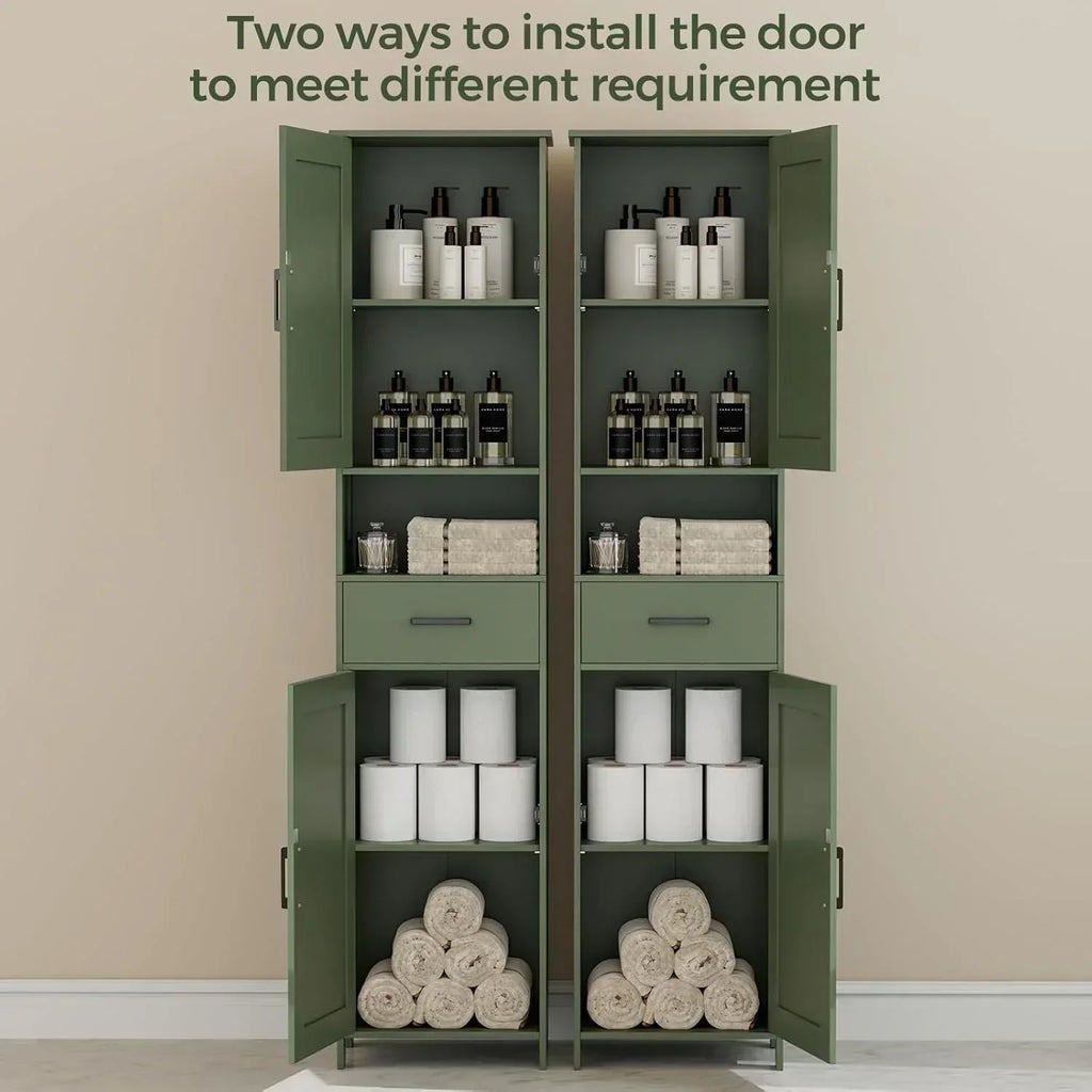 Homhedy 67" H Tall Bathroom Storage Cabinet with 2 Barn Doors and 1 Drawer Narrow Storage Unit wourant