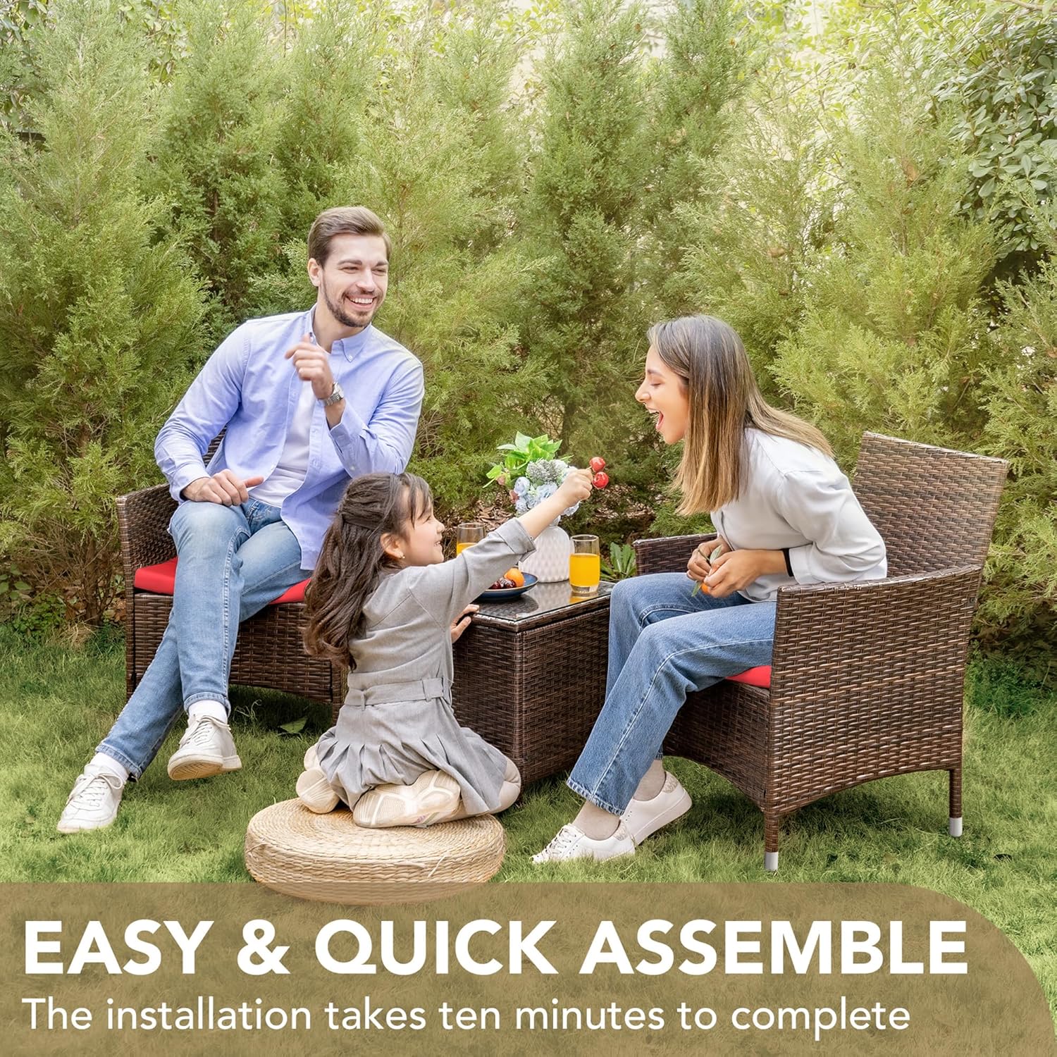 Devoko Patio Porch Furniture Sets 3 Pieces PE Rattan Wicker Chairs Outdoor Garden Furniture Sets wourant
