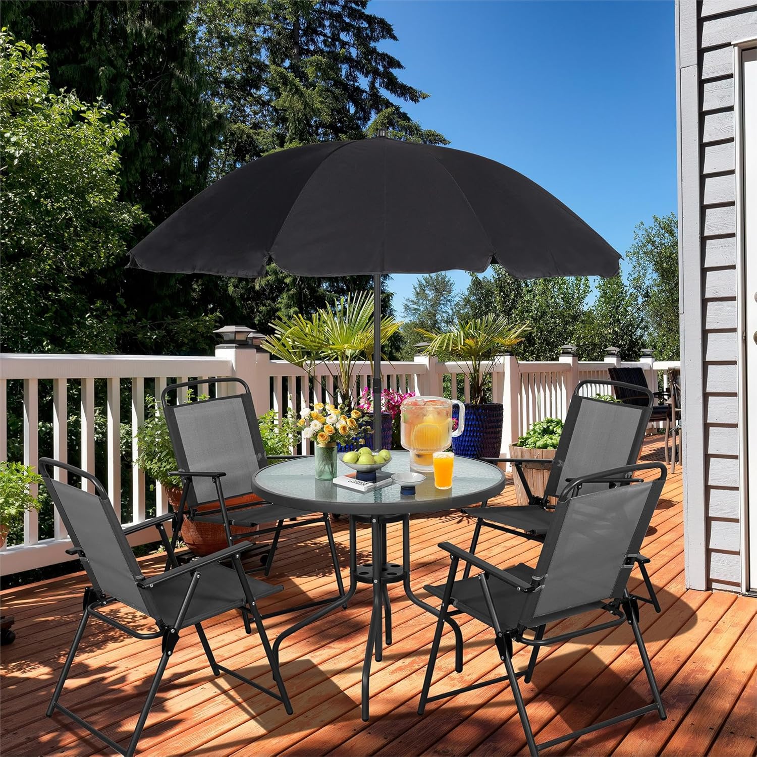Vongrasig 6 Piece Folding Patio Dining Set Small Metal Outdoor Garden Patio Table and Chair Set wourant