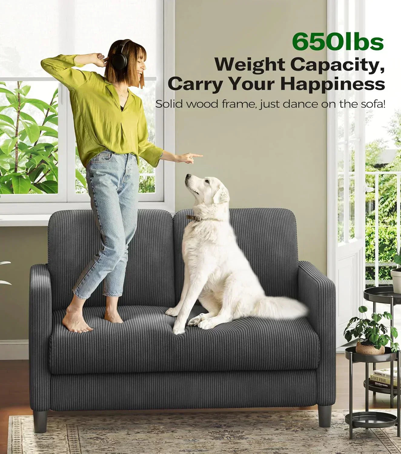Loveseat Sofa 51" Love Seat Comfy Corduroy Small Loveseat Tool-Free Setup Couch wourant