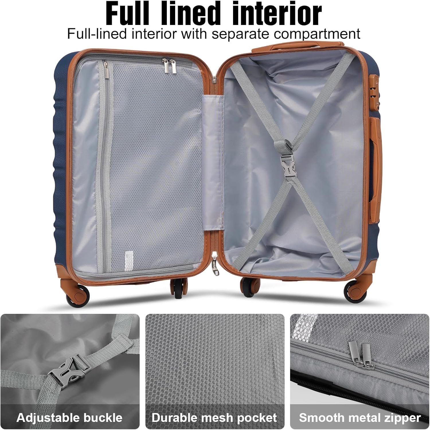 LONG VACATION 6 Piece Luggage Set Carry on Suitcase with ABS+PC hardshell Spinner Wheels wourant