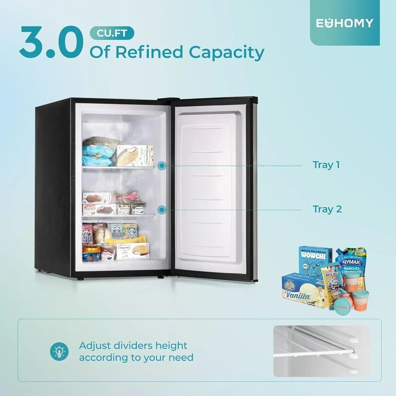 Upright freezer 3.0Cubic Feet Single Door Compact Mini Freezer with Reversible Door Small freezer wourant