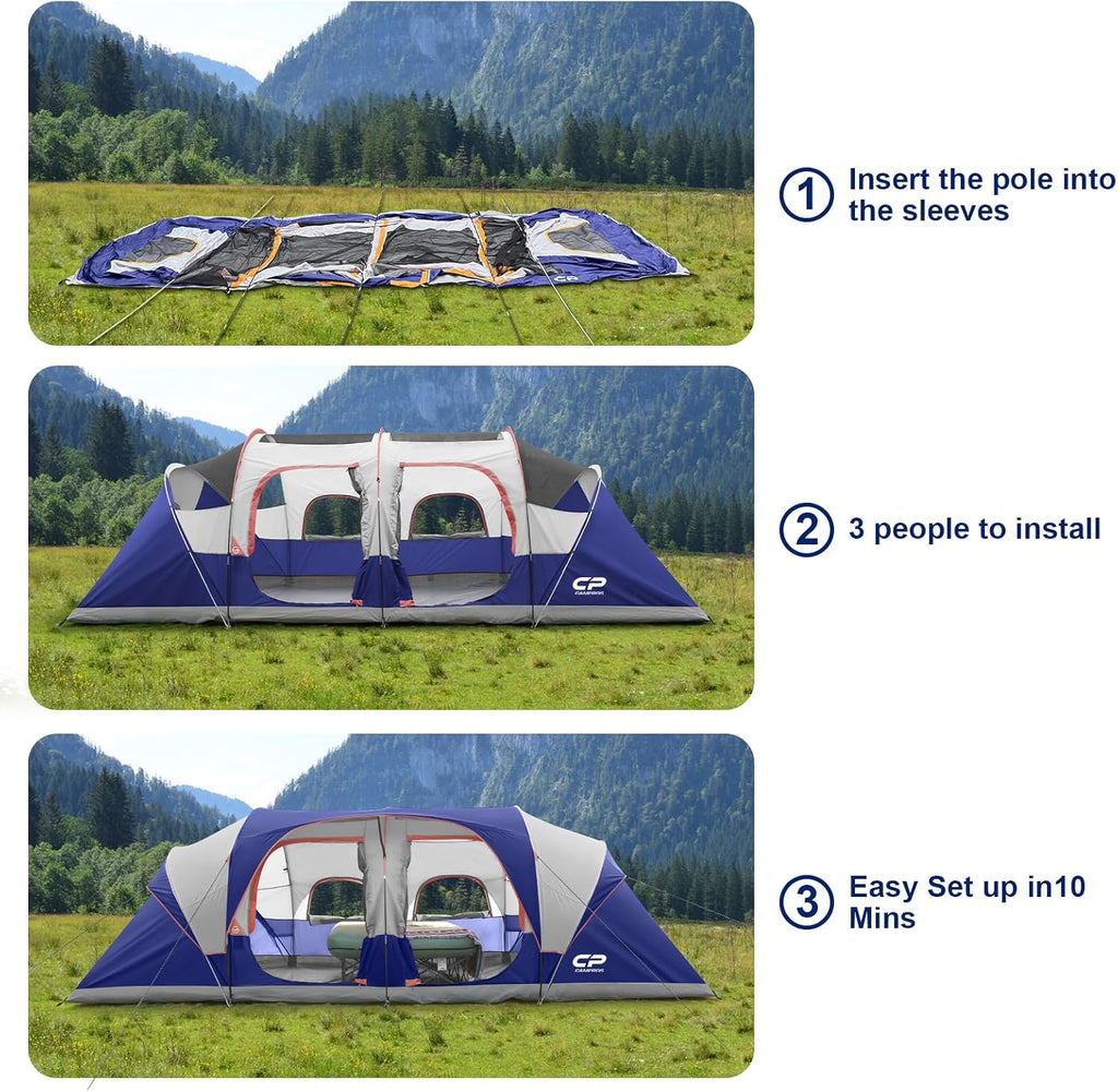 CAMPROS CP Tent 12-Person-Camping-Tents 3 Room Family Tents Waterproof Family Tent wourant