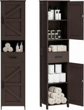 Homhedy 67" H Tall Bathroom Storage Cabinet with 2 Barn Doors and 1 Drawer Narrow Storage Unit wourant