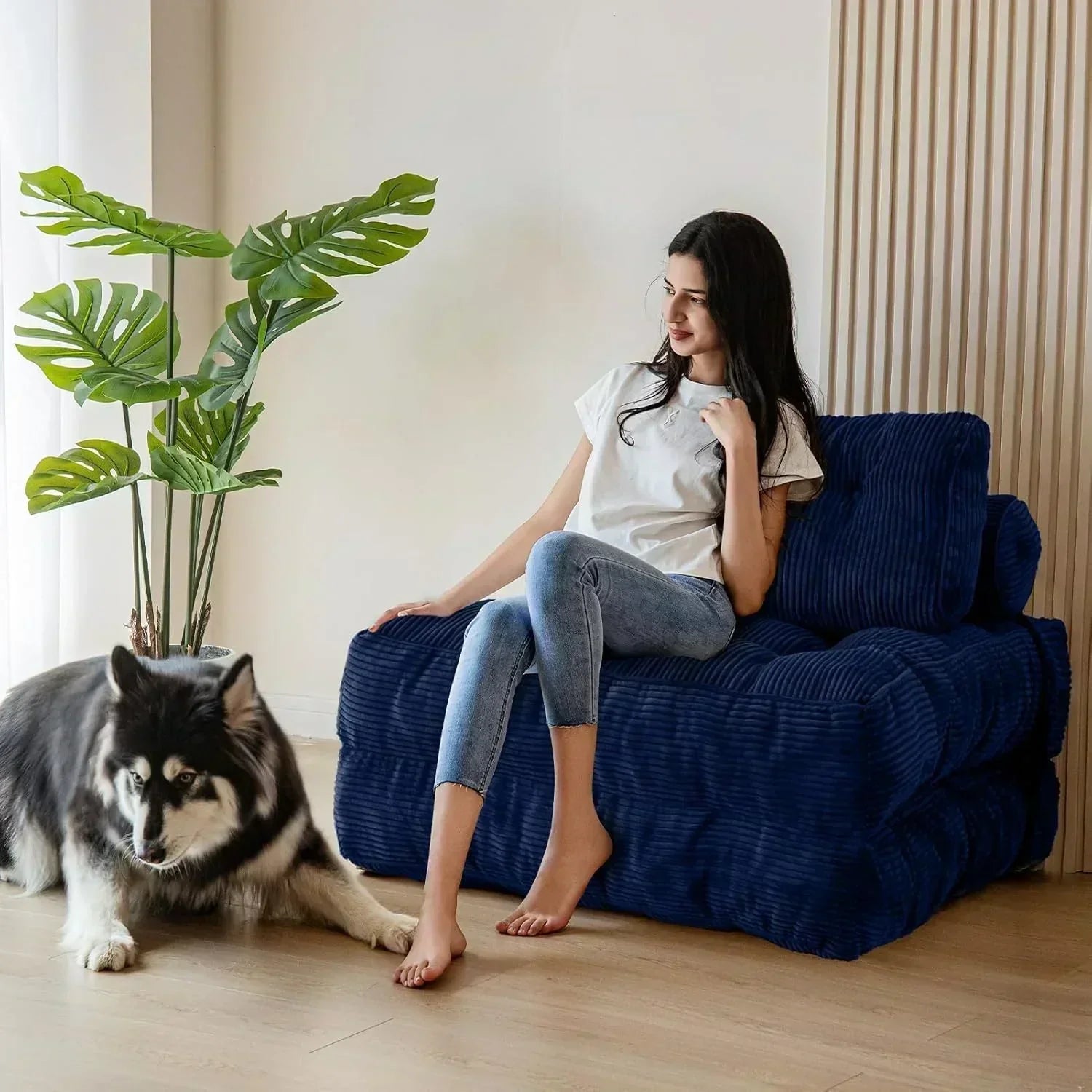 MAXYOYO Folding Sofa Bed Convertible Sleeper Chair with Pillow Foldable Mattress with Back Support wourant