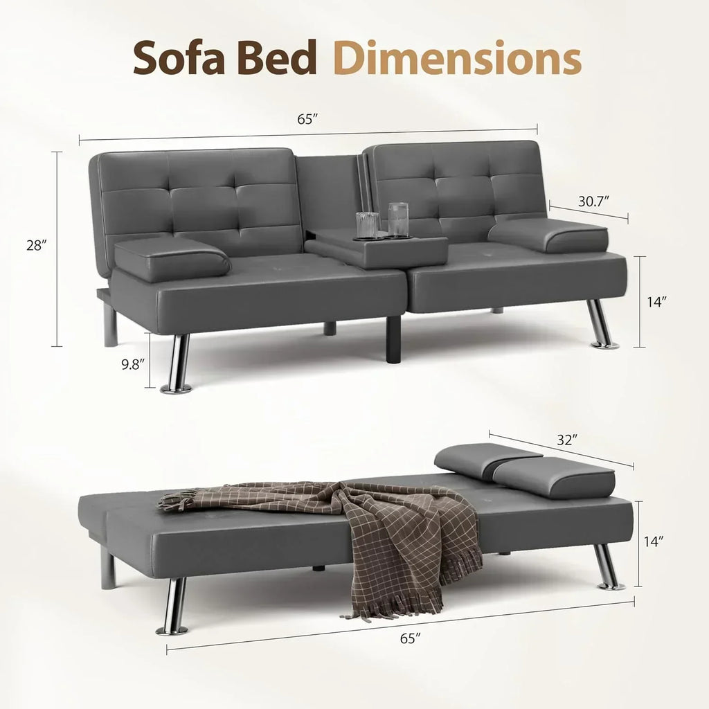 Shahoo Convertible Folding Futon Sofa Bed Sleeper Couch for Living Room Faux Leather wourant