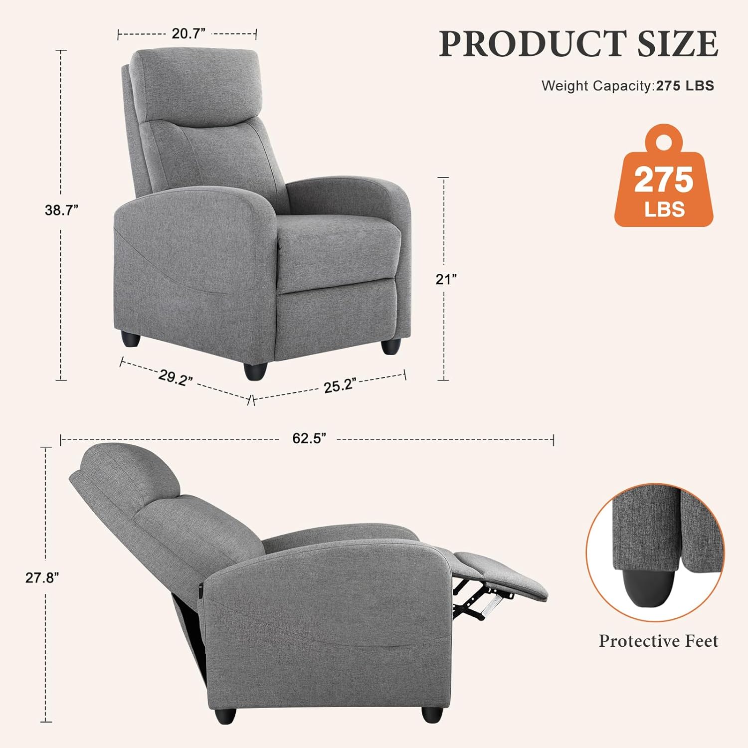 Adult massage recliner adjustable home theater seat modern fabric recliner wourant