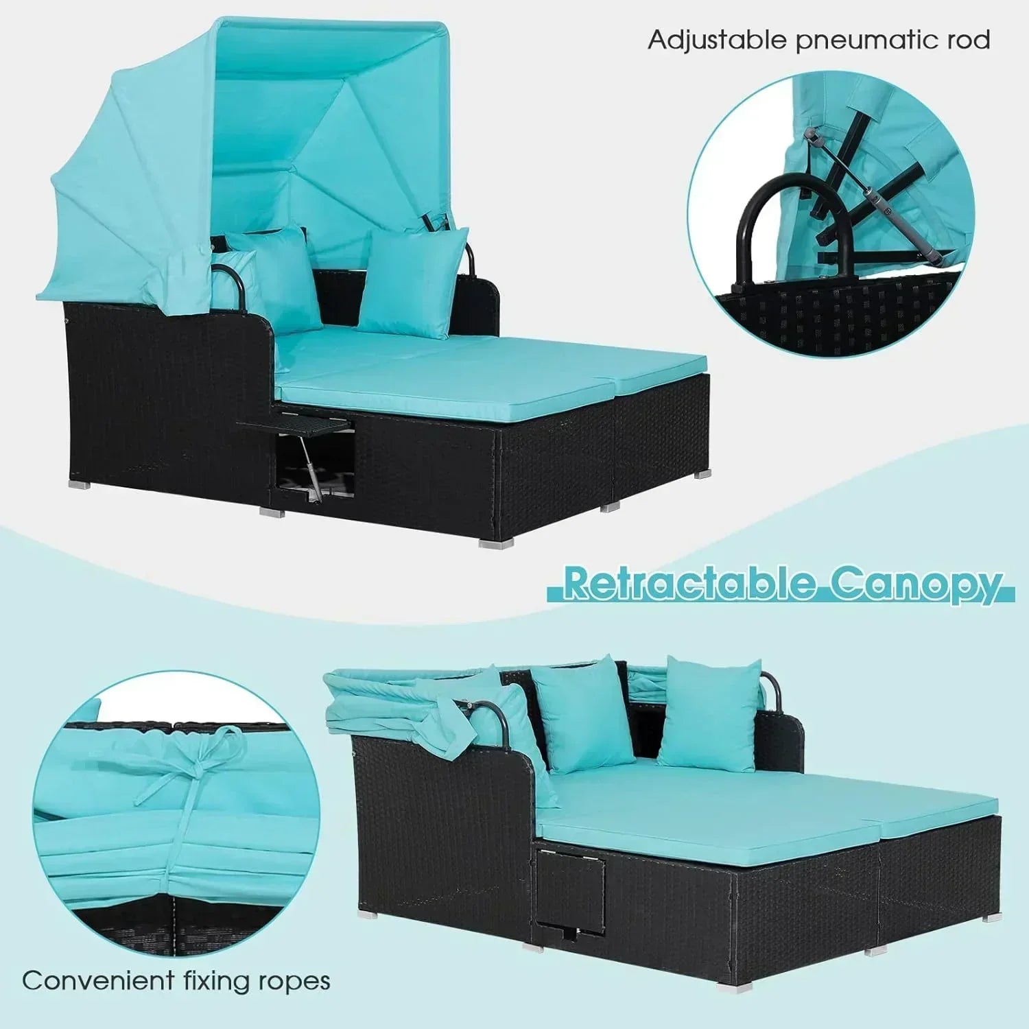 RELAX4LIFE Patio Outdoor Daybed with Canopy Wicker Sunbed Cushions 4 Pillows wourant
