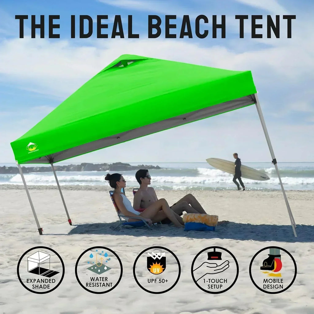 10x10 Pop-Up Awning One-Click Installation Beach Tent Outdoor Sunshade Silver Coated Top wourant