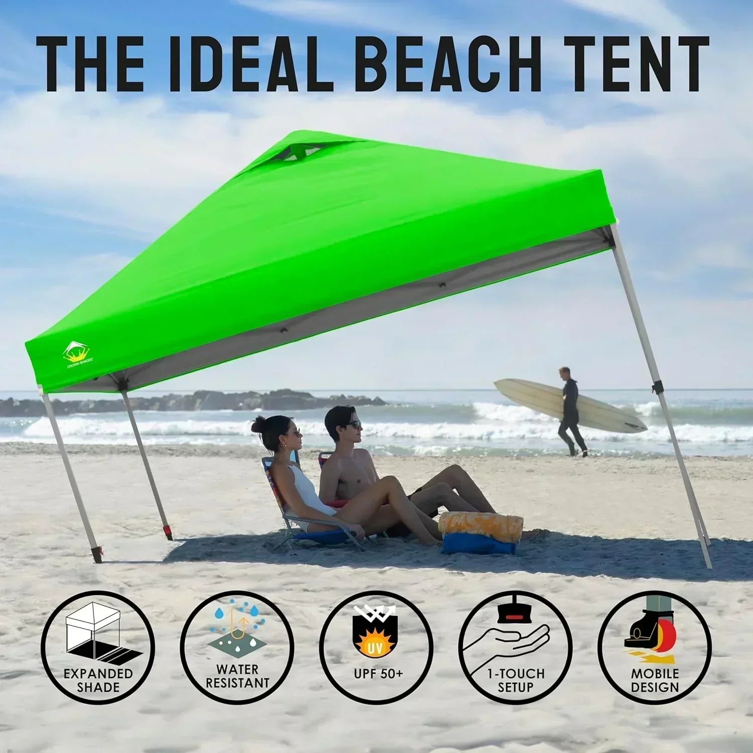10x10 Pop-Up Awning One-Click Installation Beach Tent Outdoor Sunshade Silver Coated Top wourant