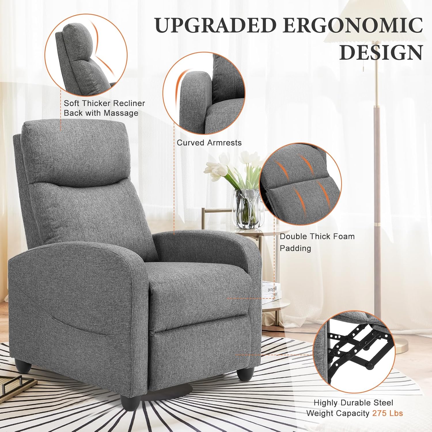 Sweetcrispy Massage Recliner Chair for Adults Adjustable Home Theater Seating wourant
