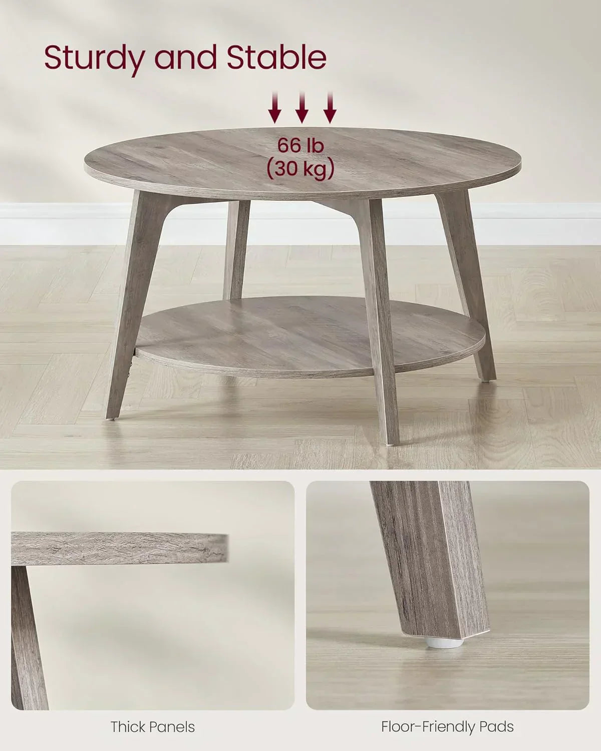 VASAGLE Round Coffee Table 2 Tier Coffee Table with Storage for Living Room 31.5 x 17.7 Inches wourant