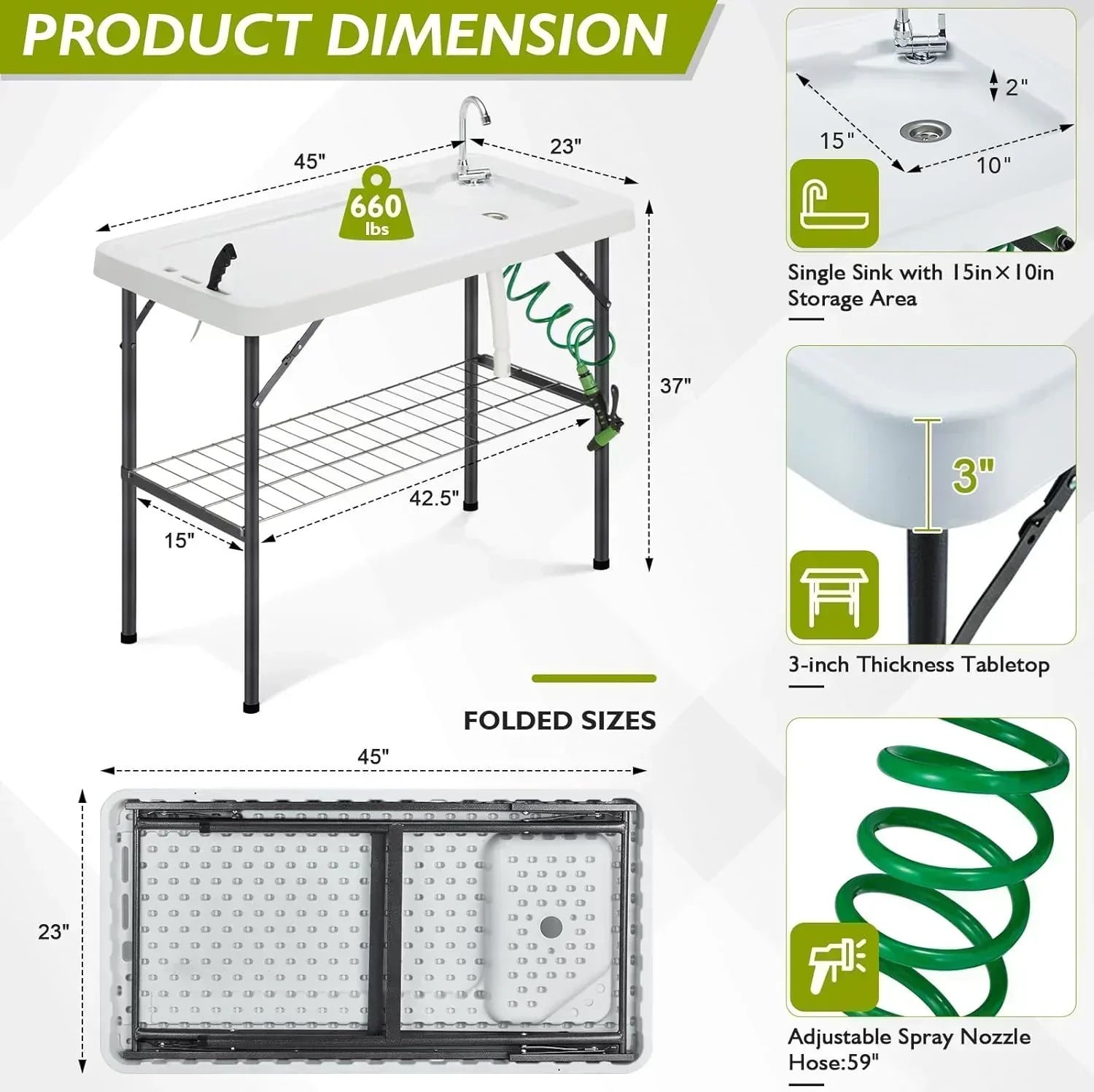 Folding Fish Cleaning Table Portable Camping Sink Table Outdoor Fish Fillet Cleaning Station wourant