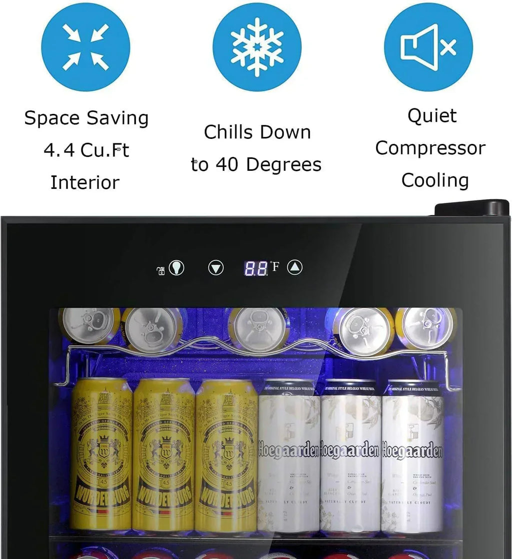 Antarctic Star Beverage Refrigerator Cooler 68 Can Mini Fridge with Glass Door for Beer Drinks Wine wourant