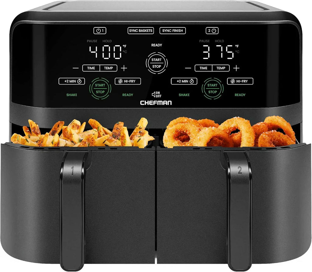 Chefman 6-Quart Dual Basket Air Fryer Digital Touchscreen Smart Sync Finish High-Frying wourant