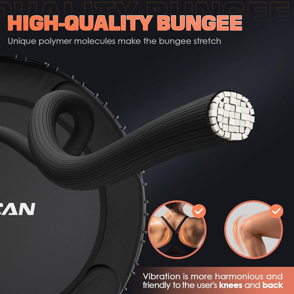 BCAN 450/550 LBS Foldable Mini Trampoline Fitness Trampoline Bungees Adjustable Foam Handle wourant