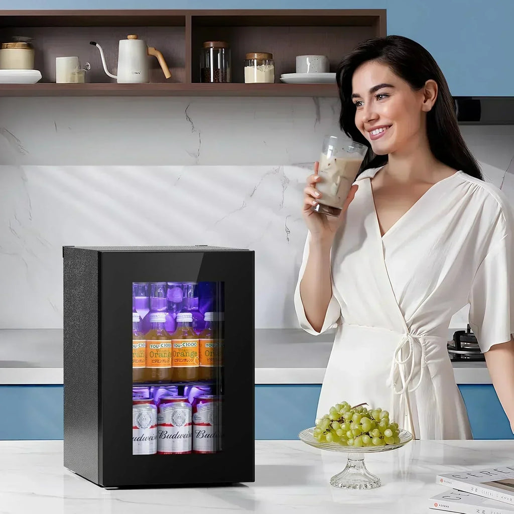 Antarctic Star Beverage Refrigerator Cooler 68 Can Mini Fridge with Glass Door for Beer Drinks Wine wourant