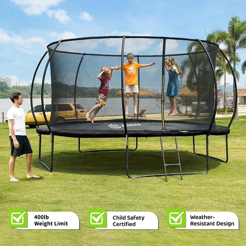 Gigu 10FT 12FT 14FT Recreational Trampolines with Enclosure Net and Ladder Anti-Rust Coating wourant