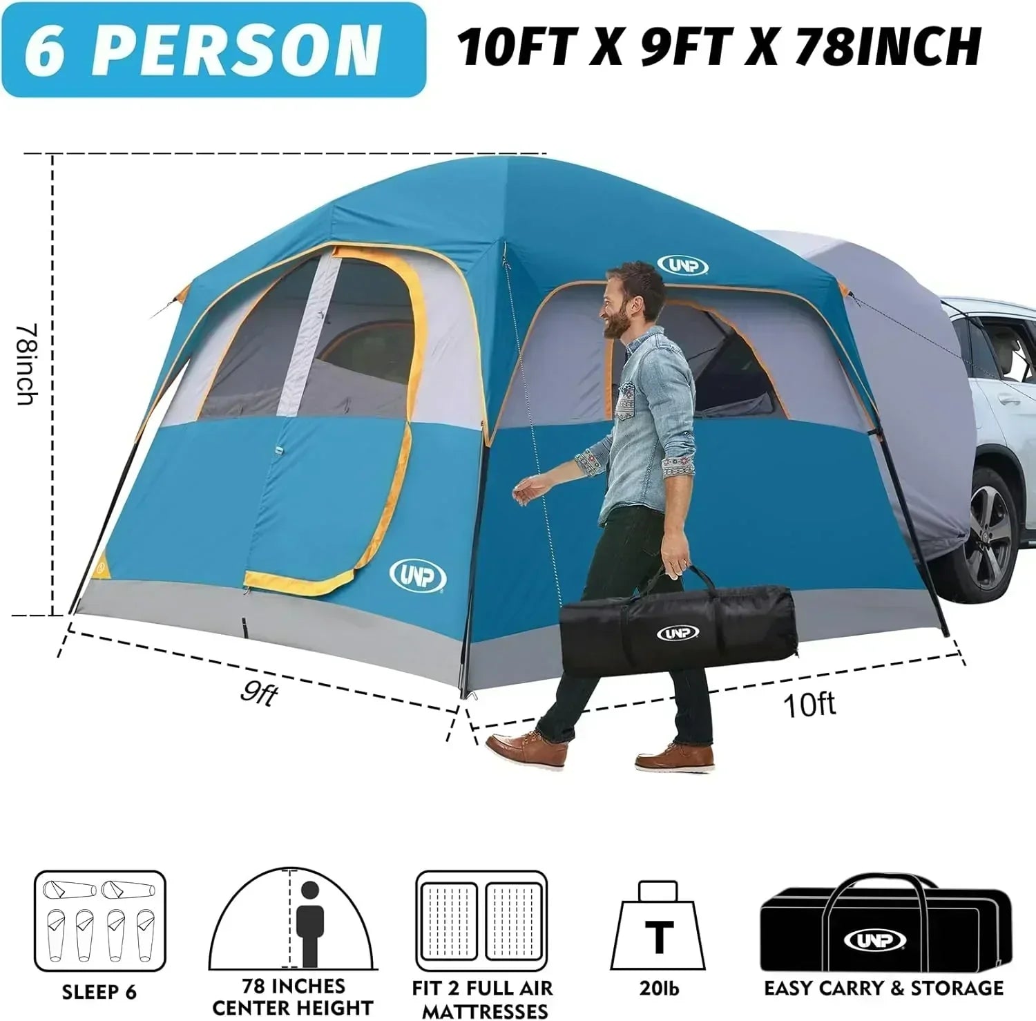 SUV Tent for Camping 6-Person SUV Tailgate Tent - Easy Set Up with Rainfly wourant